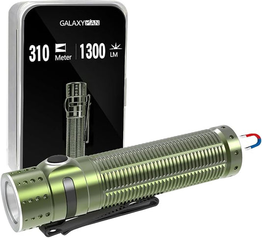 Small EDC Flashlight Rechargeable, 1300 High Lumen LED Pocket Flash Light with Magnetic Base, Long Throw Compact Waterproof Powerful Light for Home, Camping, Emergencies-Green
