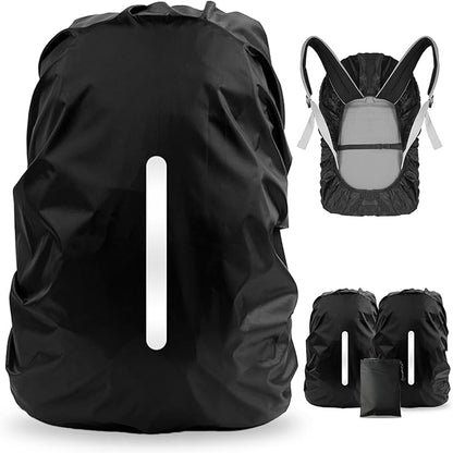 LAMA 2pcs Waterproof Rain Cover for Backpack, Reflective Rainproof Protector for Anti-dust and Anti-Theft L 45L-55L Black