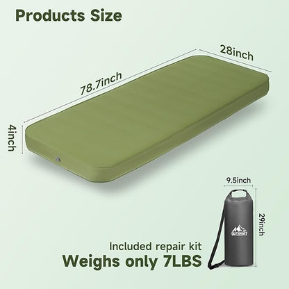 OUTSKIRT Camping Sleeping Pad, 9.5 R-Value Insulated Camping Mat, 4" Thick Self Inflating Sleeping Pad, Foam & Air Camping Mattress, Portable All Season Camping Pad for Camp/Tent/Car/Truck/Cot