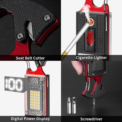 LED Multitool Small Flashlight, Keychain Light, COB Multi-Function Mini Work Light, 1000 Lumens Rechargeable, 8 Lighting Modes, Fire Starter, Seat Belt Cutter, Screwdriver, Red
