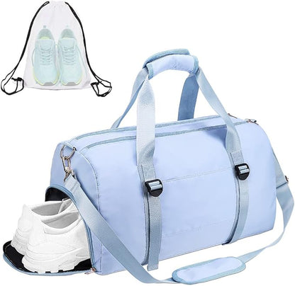 ICEIVY Gym Duffle Bag Dry Wet Separated Gym Bag Sport Duffle Bag Training Handbag Yoga bag with Extra Drawstring Backpack for man and women (Blue-Upgrade) Large