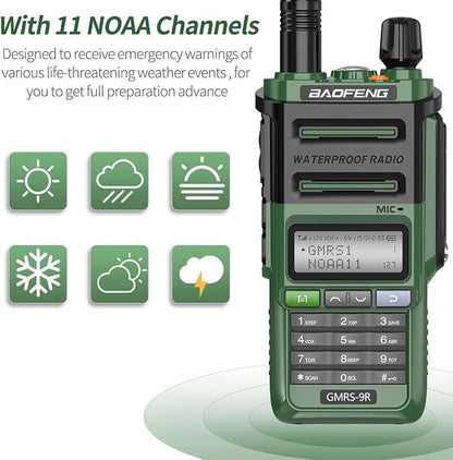 GMRS Radio Baofeng GMRS-9R 5W Rechargeable Two Way Radio for Adults,Waterproof IP67,NOAA Scanning and Receiving with Extra Original Battery,Programming Cable,Tactical Antenna,Speaker Mic,Tactical Bag
