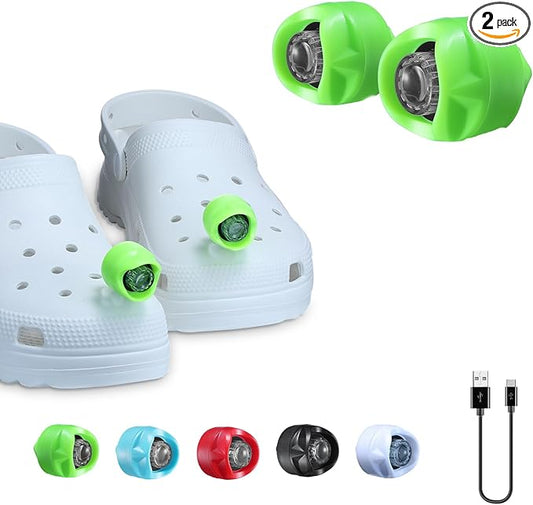 RAHAN Rechargeable Headlights for Croc 2pcs,Flashlights Attachment for Crocs, LED Shoes Light with 3 Light Modes for Dog Walking, Camping, Running, Suitable for Adults Kids, Green