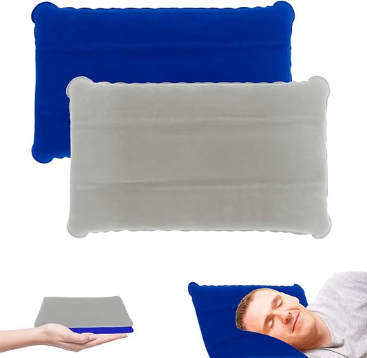 2 Pack Ultralight Inflatable Camping Pillows for Sleeping & Travel, Camp Pillow Backpacking for Sleeping, Inflatable Beach Ergonomic Pillows for Camping Hiking Home Sleeping (Blue+Gray)