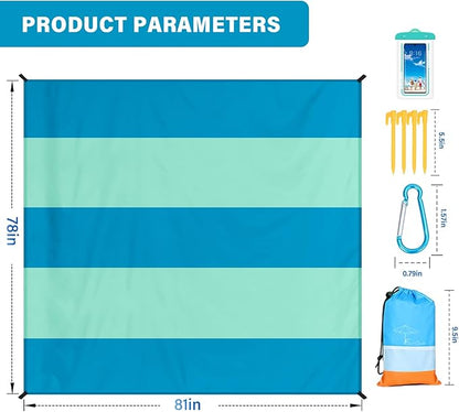 Beach Blanket Oversized Extra Large 78" X 81"Waterproof Sandproof Beach Blanket 1-7 Adults Lightweight Durable for Travel Camping Hiking Picnic (78" X 81", Color5)