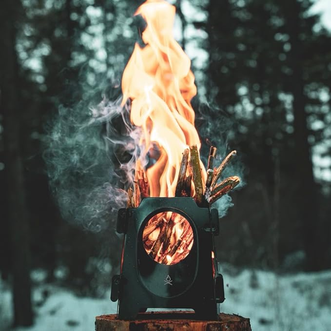 überleben Stöker Wood Burning Camp Stove - Stainless Steel Portable Wood Stove for Camping, Backpacking, & Hiking - 18oz Folding Camping Stove - Small Wood Stove Camping Essentials (Carbon Black)