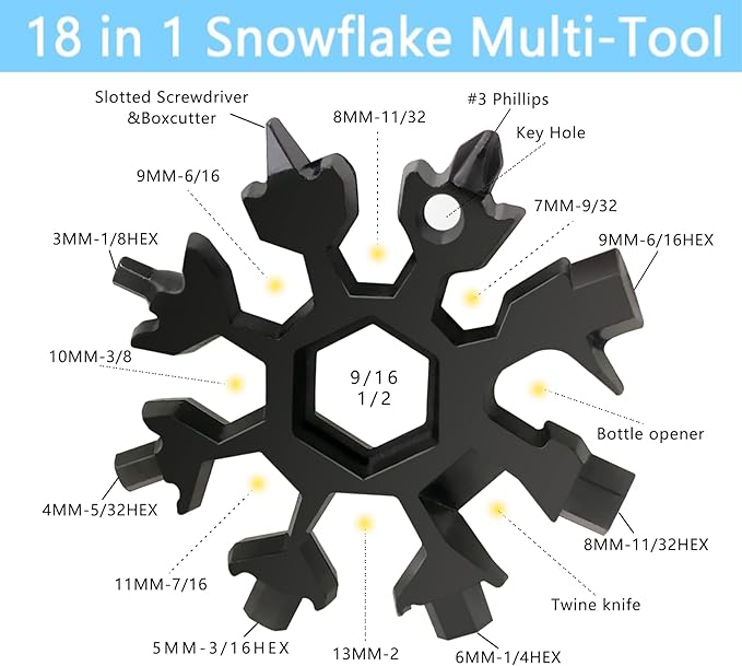 18-in-1 Snowflake Multi Tool Portable Stainless Steel Snowflake Bottle Opener/Flat Phillips Screwdriver Kit/Wrench Tools for Outdoor Camping Tool ,Christmas Gift (Colorful1 PACK)