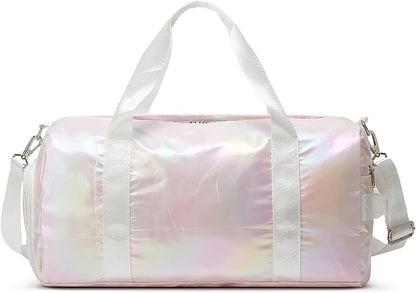 Sports Gym Dance Bag for Women Girls, Shimmery Waterproof Duffle Travel Bag With Shoes Compartment and Wet Dry Pocket (Pink)