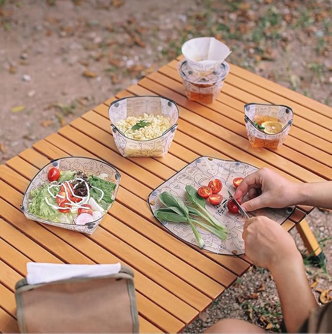 Portable Camping Tableware Set of 3 Pieces, Folding Plate, Bowl, Water Cup, Easy-Clean, Ultra-Light, Heat-Resistant,Collapsible, Food-Grade Material, for Outdoor Picnics