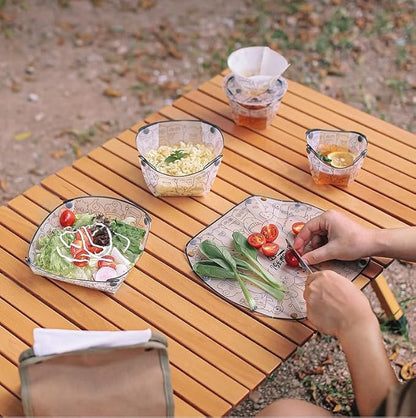 Portable Camping Tableware Set of 3 Pieces, Folding Plate, Bowl, Water Cup, Easy-Clean, Ultra-Light, Heat-Resistant,Collapsible, Food-Grade Material, for Outdoor Picnics