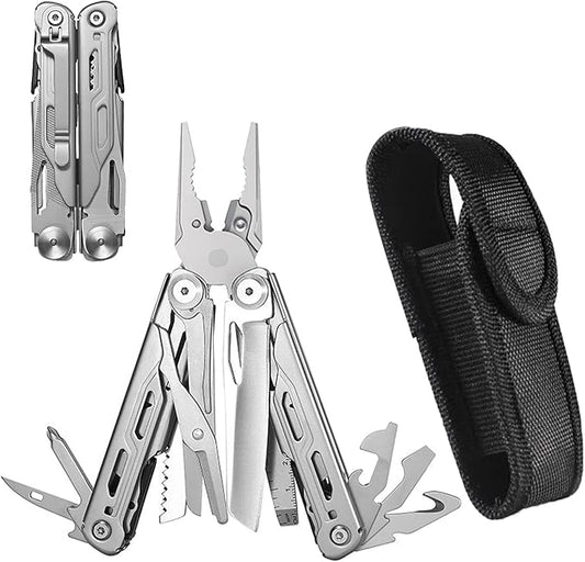 Multitool Pliers, 18-in-1 Portable Multi Tool with Pliers and Wire Cutter Stainless Steel Foldable Multitools for Survival,Camping,Exploring with Black sheath