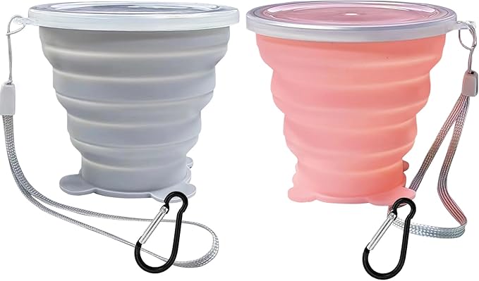 Silicone Small Foldable Cup-Expandable Folding Drinking Cup -Reusable Portable Mugs Cup with Lids For Travel, Camping, Hiking, Survival, Holiday, Outdoor Sports