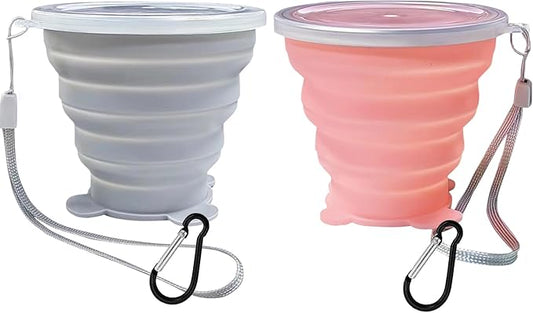 Silicone Small Foldable Cup-Expandable Folding Drinking Cup -Reusable Portable Mugs Cup with Lids For Travel, Camping, Hiking, Survival, Holiday, Outdoor Sports