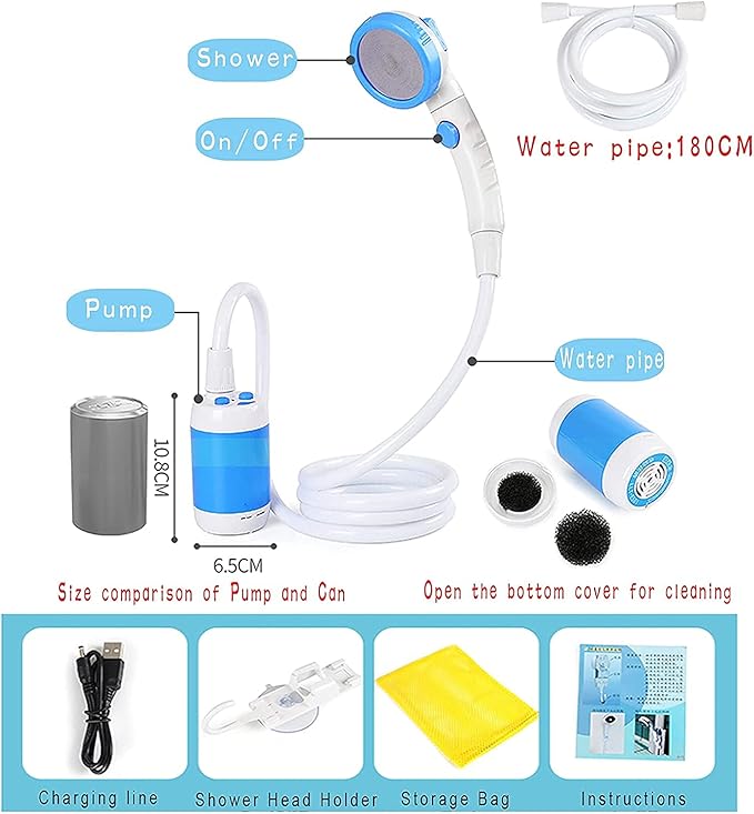 Iron Hammer Portable Shower Electric Shower Camping Shower Built-in 5000mAh Large Capacity Rechargeable Battery-Powered Shower for Indoor or Outdoor Showering Car Washing Pet Bathing