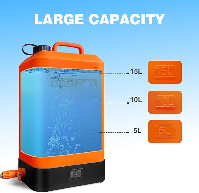 Portable Outdoor Shower, 4.5 Gallon Silicone Water Tank, Battery Powered and with Temperature Display, Solar Heating, Easy to Carry, Emergency Water in The car, Very Suitable for Camping, Beach