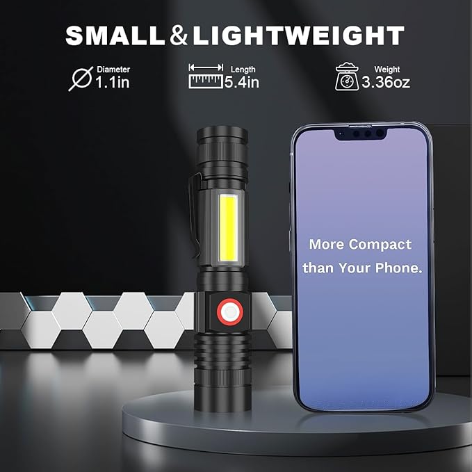 iToncs USB Rechargeable Flashlight, 2000 Lumens Super Bright Magnetic Flashlight with COB Work Light, Waterproof, 4 Modes, Pocket Tactical Flashlights 2 Packs Tactical Flashlights with Holsters