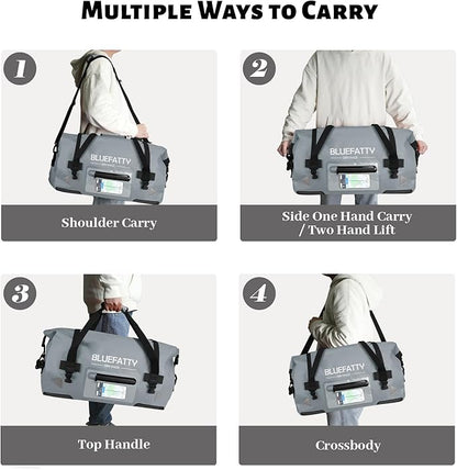 Large Waterproof Duffel Bag Roll-top Heavy Duty Dry Duffle Bags for Motorcycling, Rafting, Boating, SUP, Kayaking, Travel, 70L(Grey)