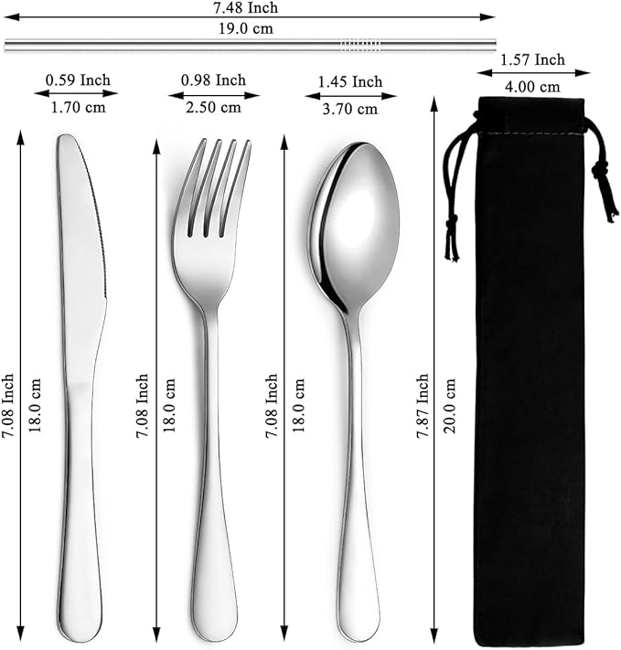 Kyraton Camping Silverware Set 2 Pack with Portable Base, Stainless Steel Flatware Camping Utensil Set Travel Cutlery Set for Outdoor Picnic Office School Farm Work Lunch Box