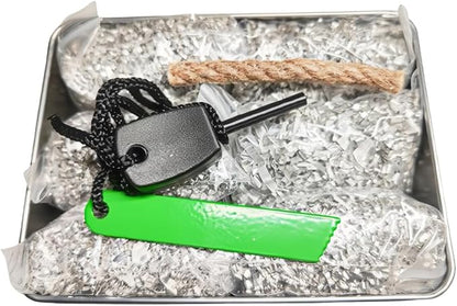 Emergency Fire Starter Magnesium 6 Bags Wax Infused Jute Rope Ferro Rod Striker Saw Wire for Camping Hiking Bushcraft Hurricane + Tin Container