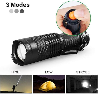 MODOAO 6 Pack Mini Flashlights LED Flashlight 7W 350LM 3 Mode Flashlight Torch Adjustable Focus Zoomable Light,Skid-Proof Design & Waterproof Design (Black)