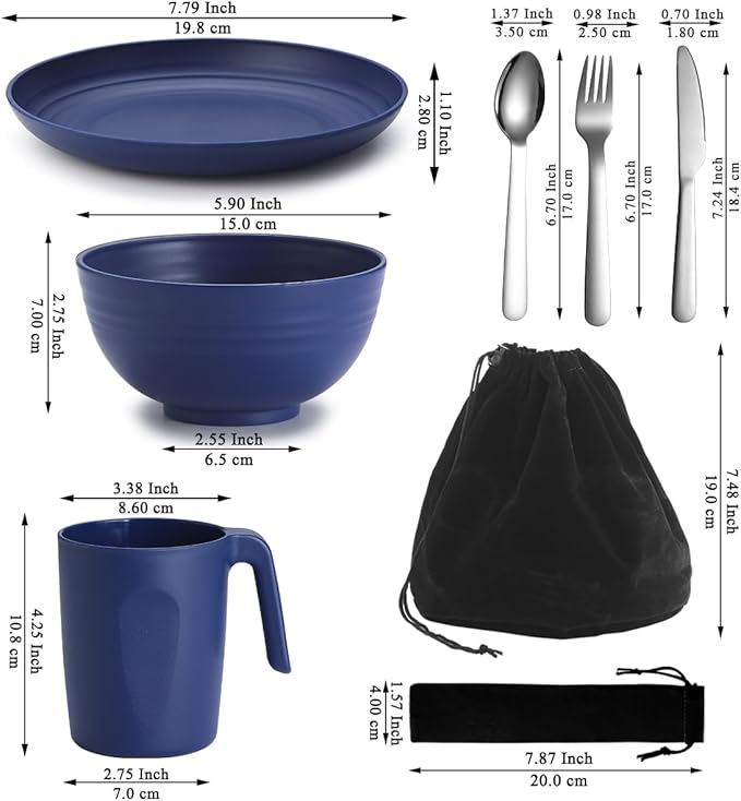 Camping Utensils, Reanea amping Mess Kit for Travel, Camping, Picnic, Outdoor, Camping Gear Include Knife, Spoon, Fork Cutlery Set, Cup, Bowl, Plate, Camping Essentials for 1