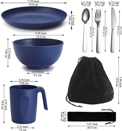 Camping Utensils, Reanea amping Mess Kit for Travel, Camping, Picnic, Outdoor, Camping Gear Include Knife, Spoon, Fork Cutlery Set, Cup, Bowl, Plate, Camping Essentials for 1