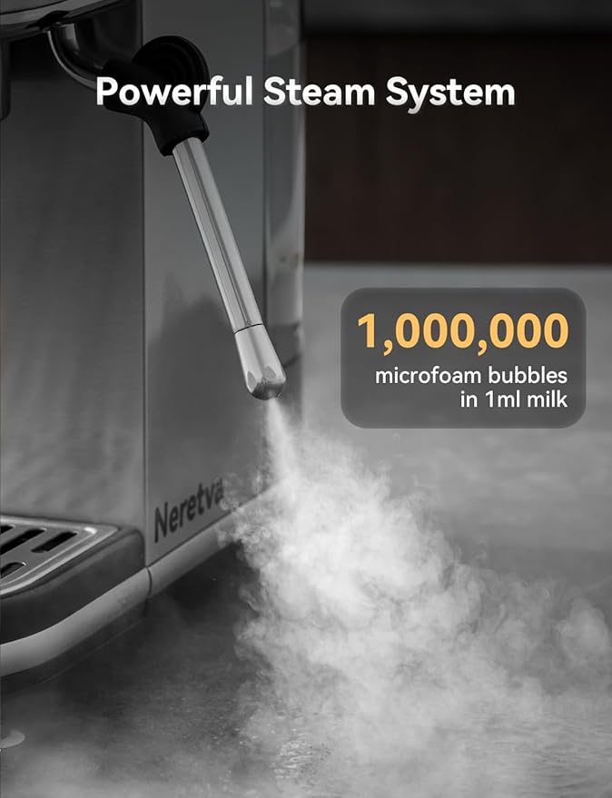 Neretva Espresso Machine 20 Bar, Super Compact Espresso Maker Stainless Steel Professional Coffee Machine Espresso with LED Display & Milk Frother for Home Barista Latte and Cappuccino Maker