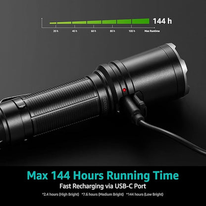 Ditac D2 Tactical Flashlight Dual Switch,1300 High Lumen Bright Led Handheld Flashlights Rechargeable with 3 Gear Adjustable Light & Strobe, Pocket Flashlight IPX8 Waterproof for Outdoor,Camping