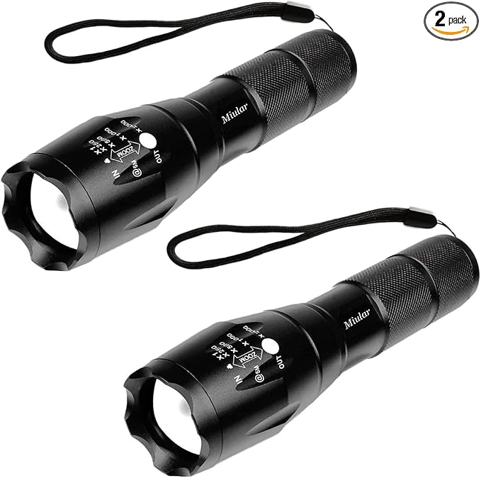 2 Pack LED Tactical Flashlight Military Grade Single Mode High Lumens Zoomable Flashlights Portable Handheld Flash Lights for Camping Outdoor Emergency