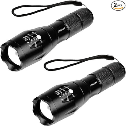 2 Pack LED Tactical Flashlight Military Grade Single Mode High Lumens Zoomable Flashlights Portable Handheld Flash Lights for Camping Outdoor Emergency