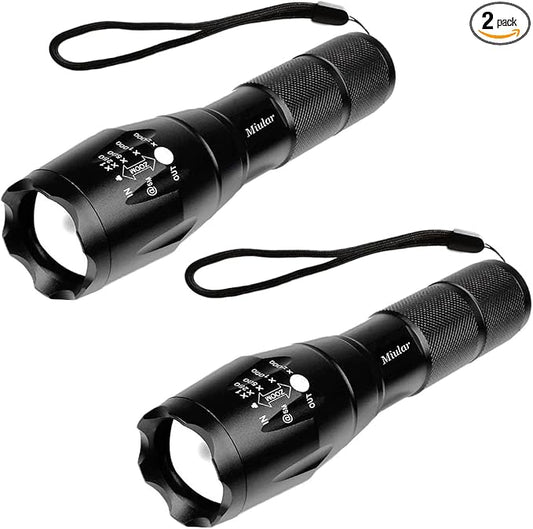 2 Pack LED Tactical Flashlight Military Grade Single Mode High Lumens Zoomable Flashlights Portable Handheld Flash Lights for Camping Outdoor Emergency