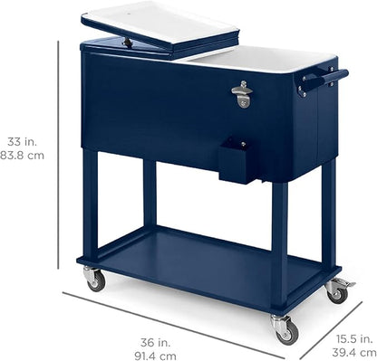 Best Choice Products 80-Quart Outdoor Steel Rolling Cooler Cart w/Ice Chest, Bottle Opener, Catch Tray, Drain Plug, Locking Wheels