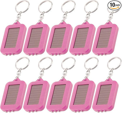 10 Pack Solar Mini Keychain Light Pocket Tiny LED Flashlight Rechargeable, Bright Small Flashlights Torch for EDC, Emergency, Power Outage,Camping, Party Favors (Pink)