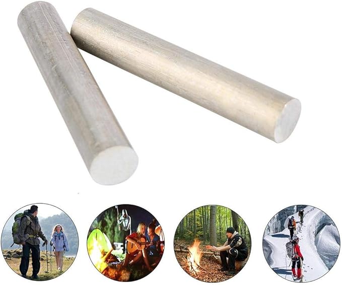 F-ber 5pcs 4inch(100mm)/5inch(127mm) Long OD16mm(0.63") High Purity 99% Magnesium Metal Rod Mg Fire Starter Survival Emergency Rod Well Sparks for Camping Hiking