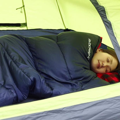 REDCAMP Flannel Sleeping Bag for Adults, Comfortable Cotton Sleeping Bags for Camping with Detachable Hood, Red/Grey/Blue