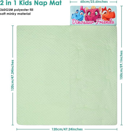 Kids Sleeping Bag Toddler Nap Mat with Removable Pillow, Large Foldable Sleeping Bag for Girls Boys, Easy Clean Slumber Bag with Double Zip for Camping School Preschool Daycare, 59×24 inch