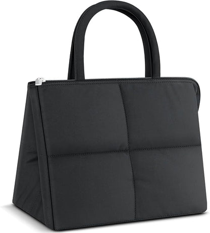 Coobiiya Thickened Leak-proof Lunch Box Lunch Bag Women, Small Insulated Quilted Puffer Lunch Box for Work, Ultralight Reusable Cute Lunch Cooler Tote Bags for Adult, Men, Office, Travel (Black)