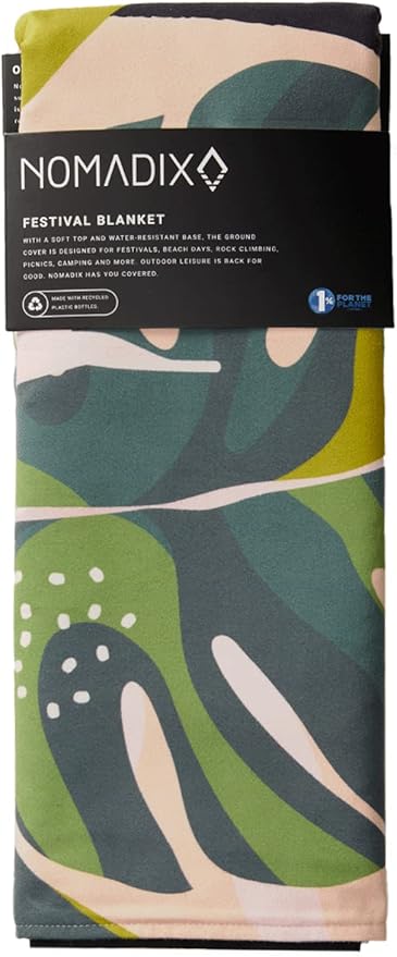 Nomadix Festival Blanket - Perfect for Picnics, Camping, & Lawn Seating - Plush Top & Water Resistant Base - Made with Post Consumer Recycled Materials - Monstera Green Pink - 60x70