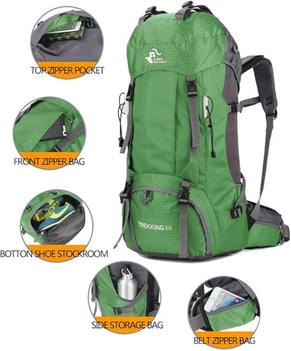 Bseash 60L Waterproof Hiking Camping Backpack with Rain Cover, Large Outdoor Sport Travel Daypack Rucksack for Climbing