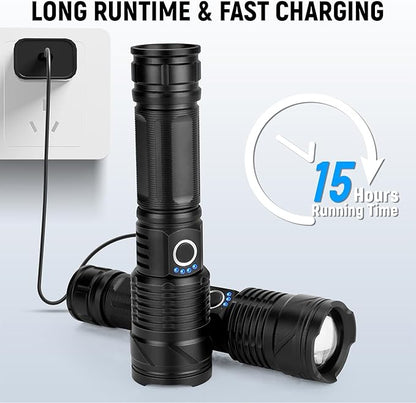 Rechargeable LED Flashlights High Lumens(ΒATTERY Included), 990,000 Lumens Super Bright Flashlight, Powerful Waterproof Flash Light Multifunctional Flashlights for Home Camping
