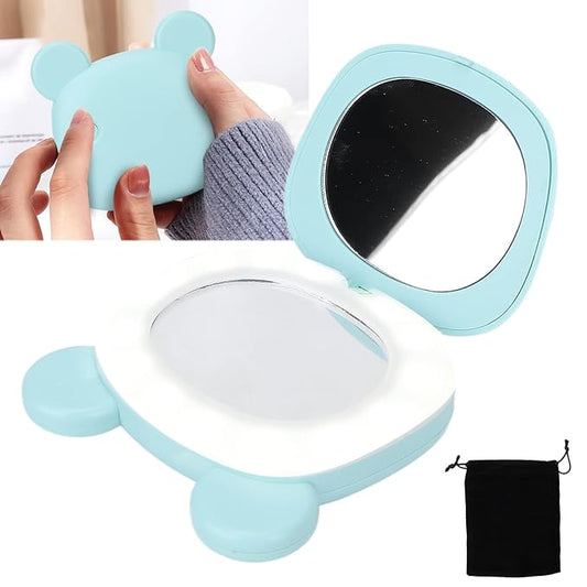 Hand Warmers Rechargeable, Electric Hand Warmer, Small Compact USB Handwarmer with Pocket Mirror Light Portable Hands Heater for Men and Women for Home Travel Use Camping Fishing Skiing(Blue Bear)