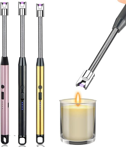 3 Pack Candle Lighter,Arc Lighter with USB Charging,Flameless Windproof,LED Battery Display,Safety Switch,Rotate 360 Degrees,for Aromatherapy,Candles,BBQ,Camping.(Pink&Black&Golden)
