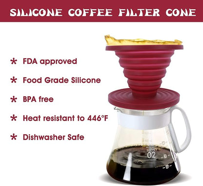 Prasacco Pour Over Coffee Maker Collapsible Pour Over Coffee Dripper Portable Camping Coffee Maker Reusable Silicone Pour Over Coffee Filter for Backpacking Camping Home Office