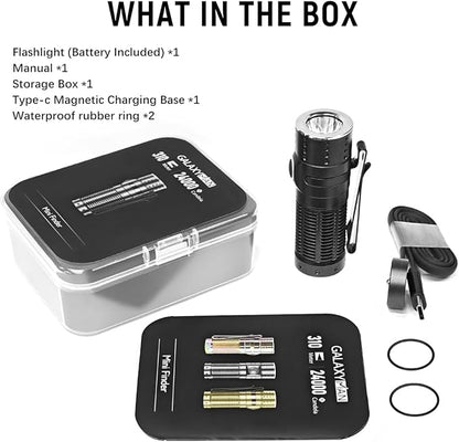 EDC Flashlight Rechargeable, 1300 High Lumen LED Mini Pocket Flash Light with Magnetic Base, 310M Throw Compact Waterproof Small Powerful Light for Home, Camping, Emergencies-Black Color