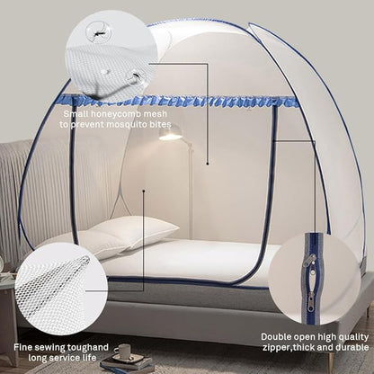 Mengersi Mosquito Net Tent for Bed,Pop-Up Bed Canopy with Net Bottom,Mosquito Netting Bed Tent for Kids Girls Boys,Bed,Suit for Indoor Outdoor (Full/Queen, Blue)