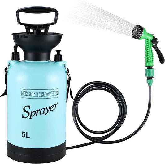 Finderomend Portable Shower for Camping with 7 Spray Modes, 1.3 Gallon Hand Press Camping Shower with Removable Hose and Shower Head,5L