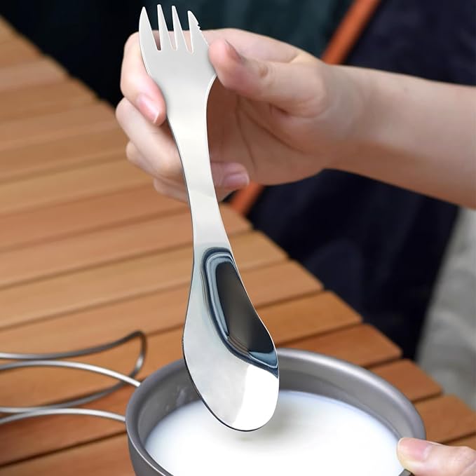 2pcs Stainless Steel 3 in 1 Spork Camping Cutlery, Knife, Spoon, Fork Cutlery Combo for Camping, Hiking, Fishing and Any Outdoor Activities