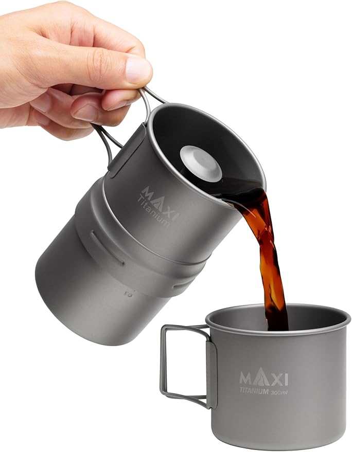Maxi Coffee Maker, Titanium Moka Pot, 5oz each brew, backpacking friendly