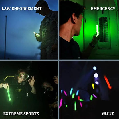 Emergency Safety Military Grade Glow Sticks, 10pcs, 6'' Ultra Bright Glow Sticks with 12 Hours Duration. Great for Hiking, Party, Camping, Blackouts, Hurricane, First Aid and Survival Kits (Green)