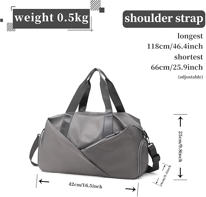 Gym Bag for Men & Women with Shoe Wet Compartment and Wet Pocket, Waterproof Sports Bags for Men, Weekender Overnight Bag, Sport Gym Tote Bags Swimming Yoga (Grey)